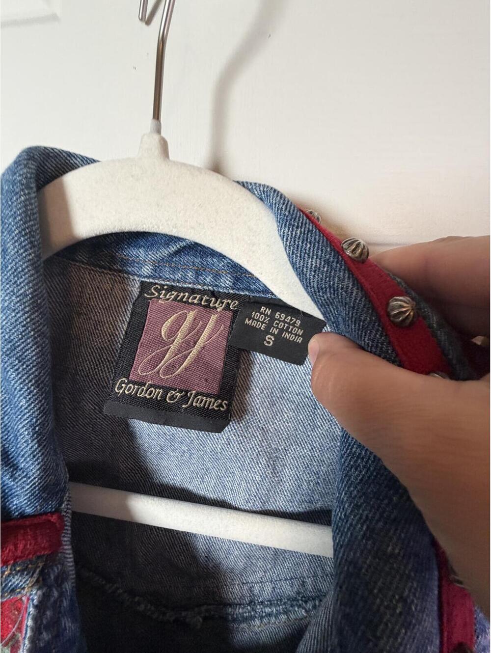 Vintage 90s Gordon & James Denim Western Vest Red Cowboy Print Size Small - Picture 4 of 7
